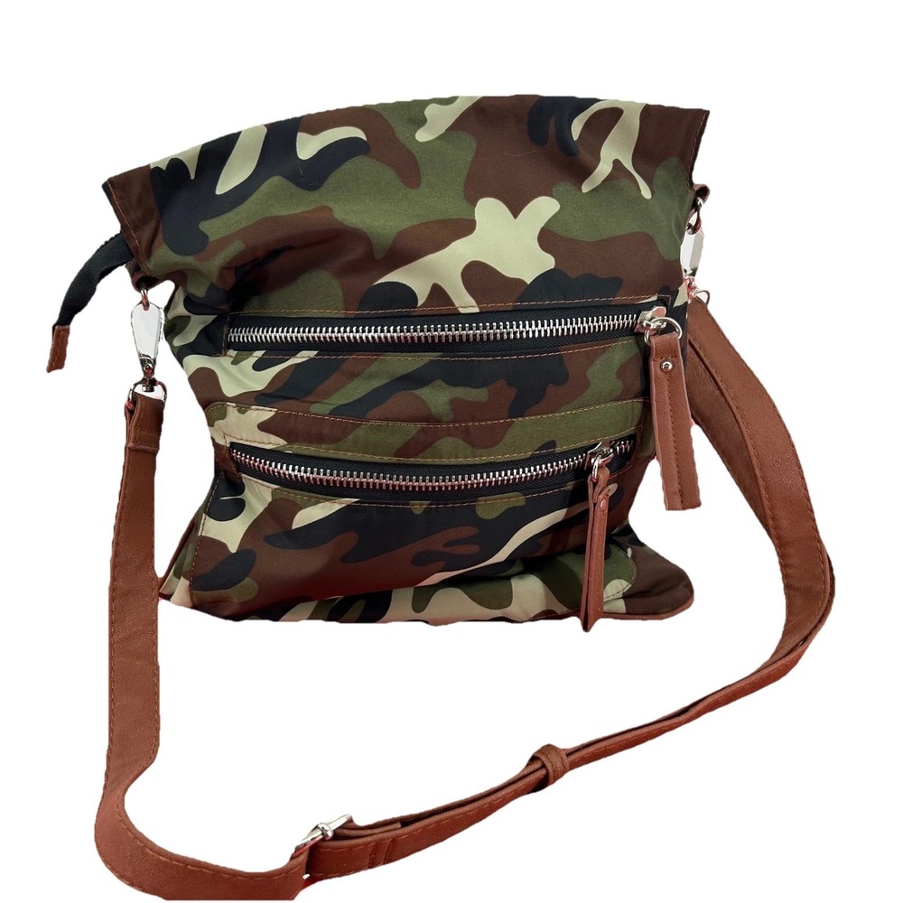 Womens Camouflage Print Crossbody Messenger Bag Green Brown Poppie‎ Jones
